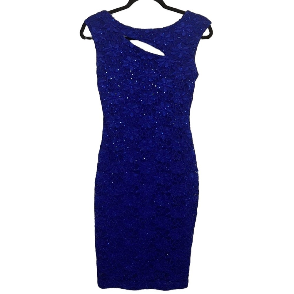 Roz & Ali Women's Cutout Sequined Lace Midi Length Sheath Dress Size 2